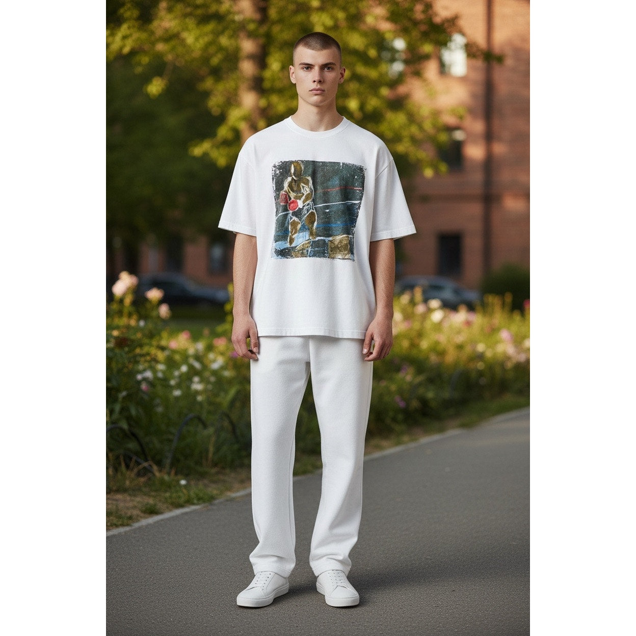 Rich Cotton White Men’s T-Shirt With A Boxer Picture On It Size XL