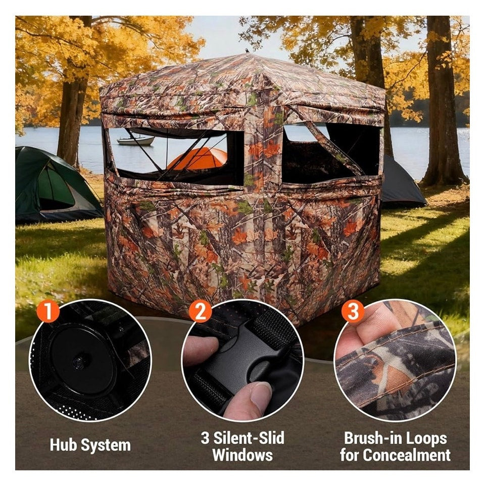 FUNHORUN Hunting Blind 270/360 Degree See Through Ground Blind，2/3 Person Tent