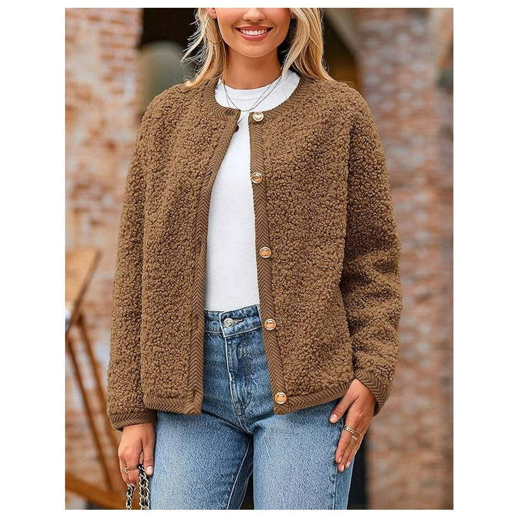 PrettyGarde Women's Faux Fur Coat Fall Fuzzy Fleece Button up Shearling Cropped