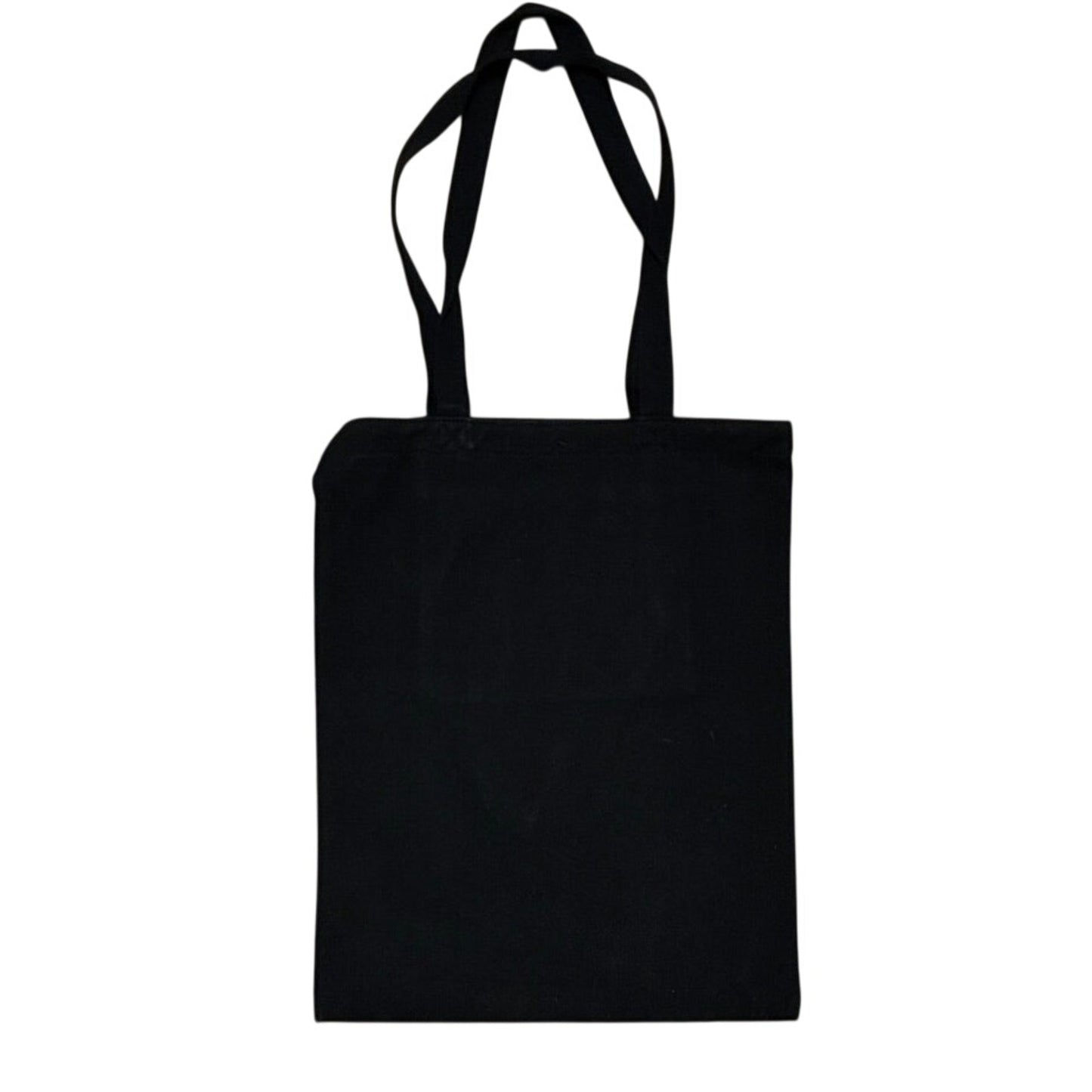 black tote bag featuring an artistic graphic print 13” W X 17” L