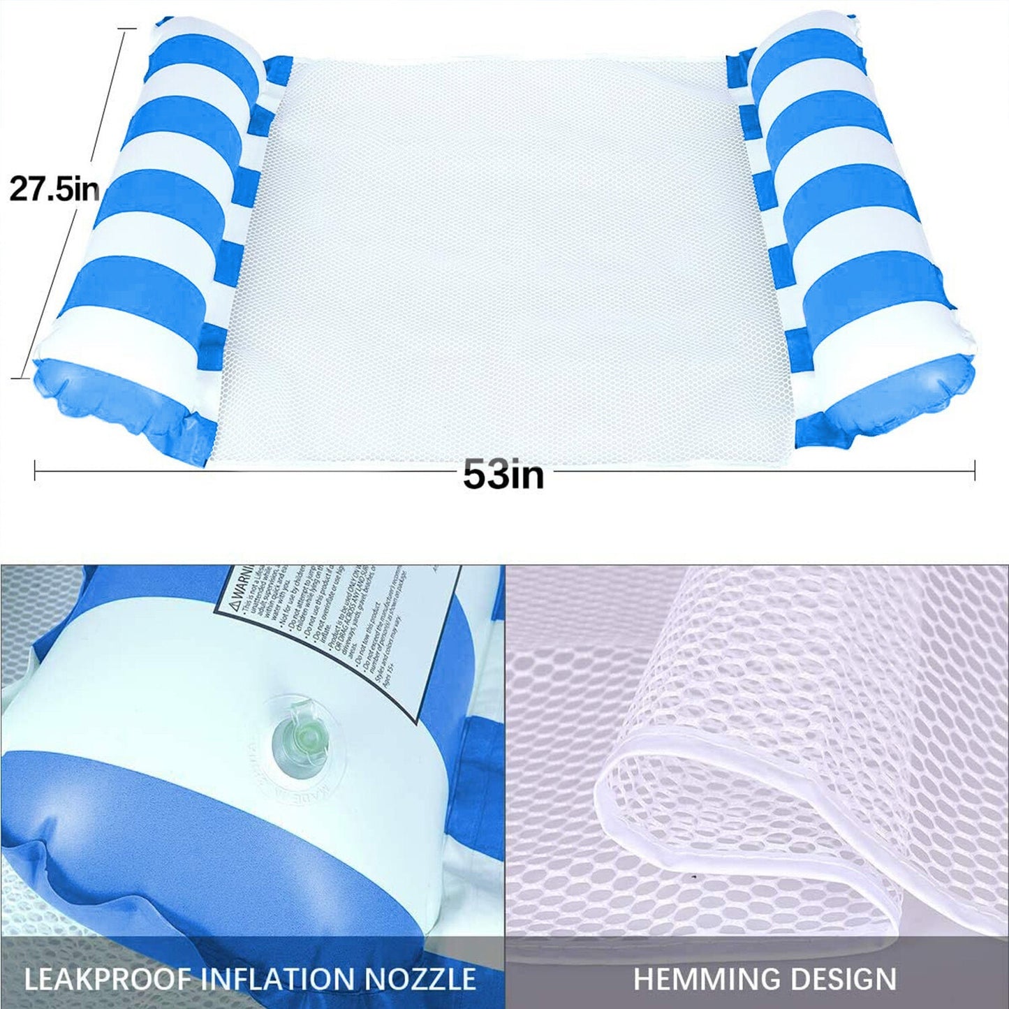 Blue Pool Floaties for Adults - Inflatable Pool Float & Water Hammock