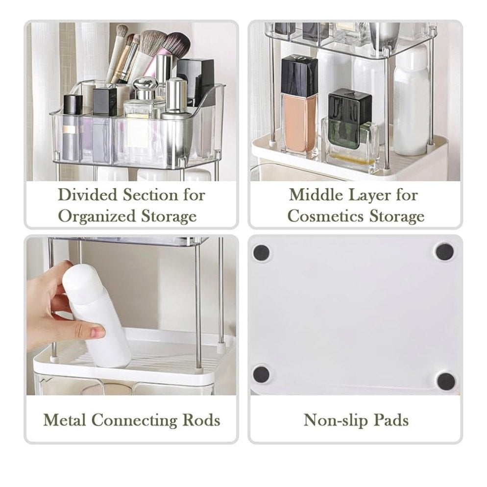 Makeup Organizer for Vanity, 2-Tier 1-Drawer Bathroom Counter Organizer