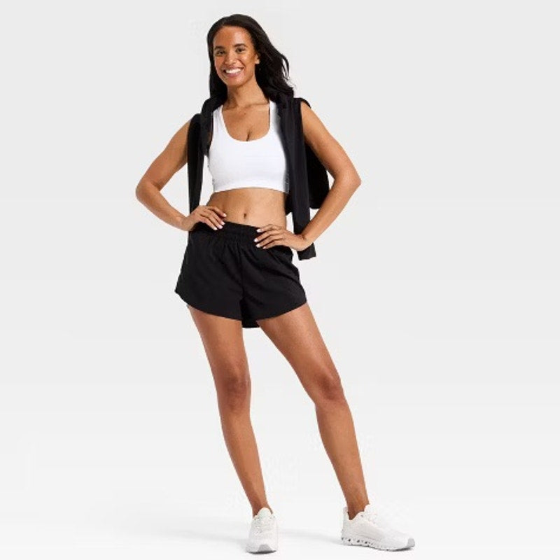 Women's Woven Mid-Rise Run Shorts 3" - All In Motion Black XL