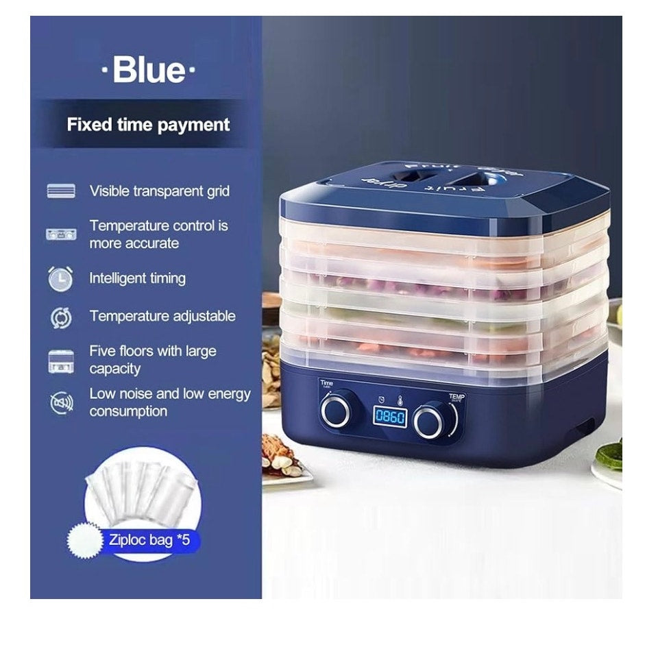Food Dehydrator, 5 Trays Food Dryer Machine, Temperature Control  Blue