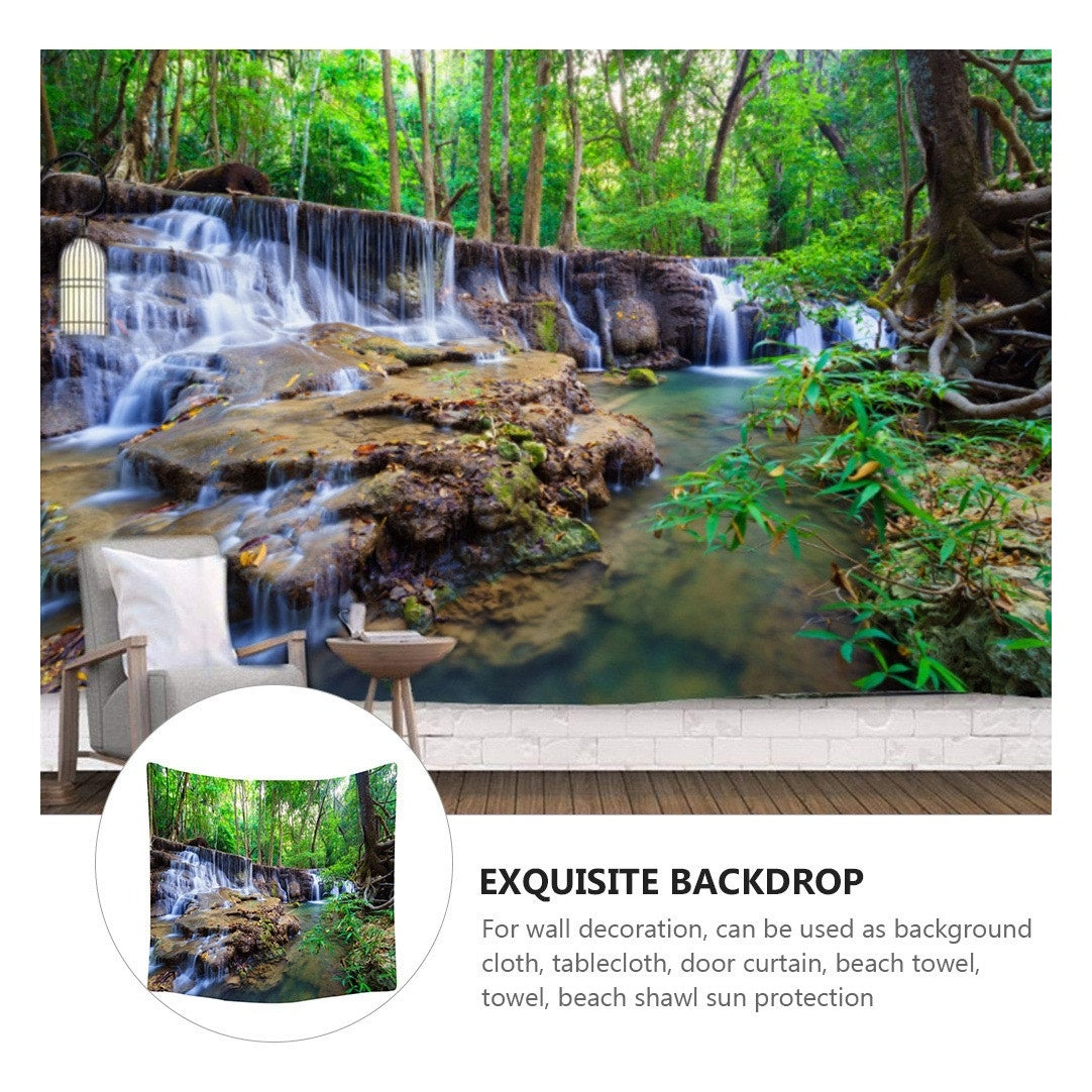 Waterfall Wall Tapestry Green Jungle Wall Hanging Tropical 5ft W X 4.2” L