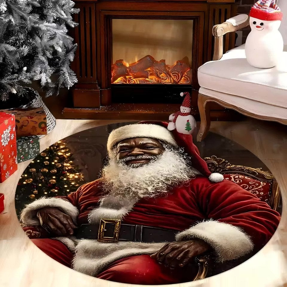 Santa Claus Pattern Round Floor Mat for Living Room, Coffee Table, Bedroom