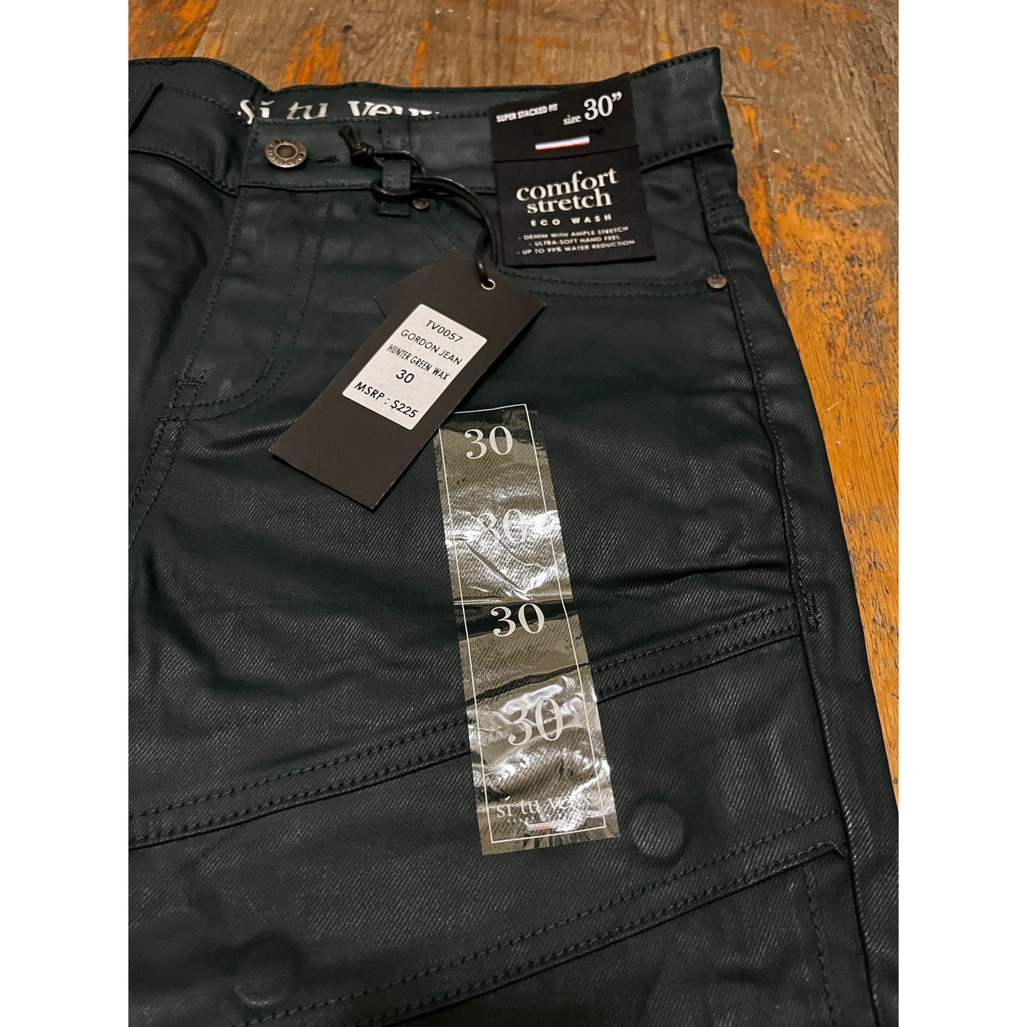 Si Tu Veux Hunter Green Wax Gordon Jeans Superstack Size 30