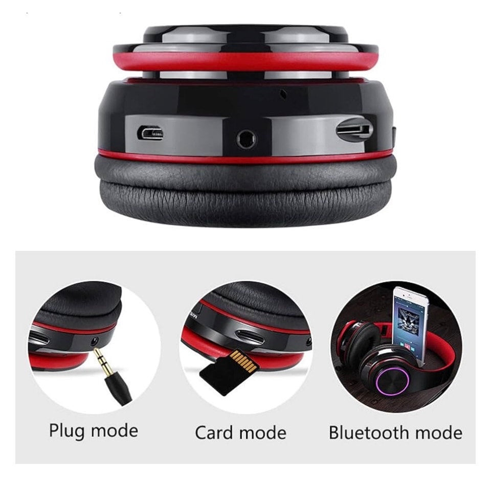 Bluetooth Over Ear Headphones, LED Lights Headphones with Built-in Mic B39