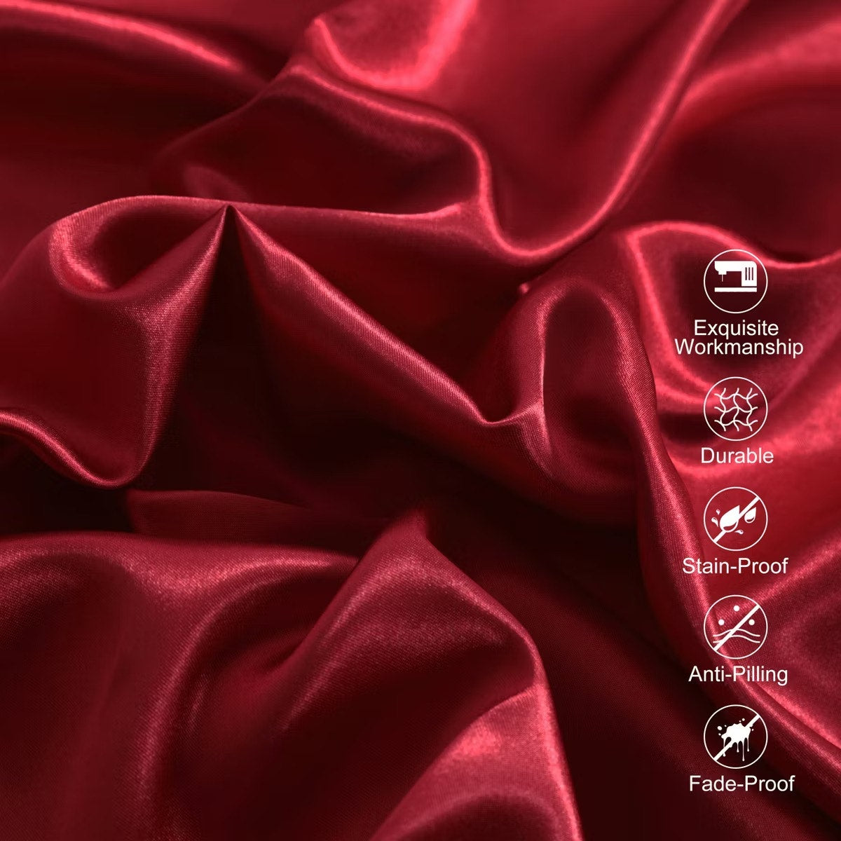 4 Pieces Satin Bed Sheet Set, Silky Cooling Soft Sheet Set, King, Wine Red
