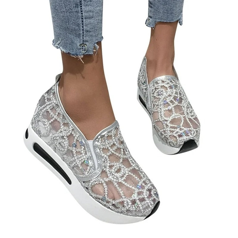 Mepaouo Wedges Shoes for Womens Breathable Glitter Casual Shoes Size 41 US-Sz 9