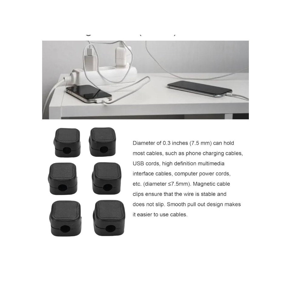 6 Pack Magnetic Cable Clips, Cord Holder Adhesive Cable Management Black