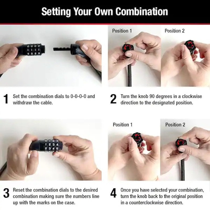 Bike Lock Cable with Combination, Resettable, 5 ft. Long