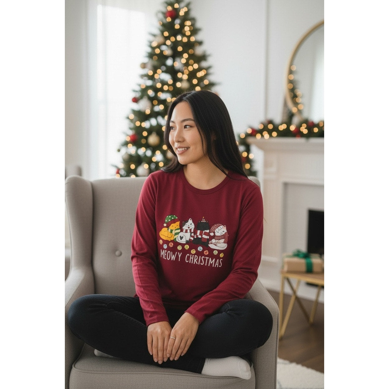 Women’s burgundy Christmas Long Sleeve Shirt Size XL