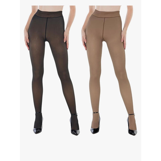 EXQUISLIFE Fleece Lined Tights Sheer Women Black & Coffee
