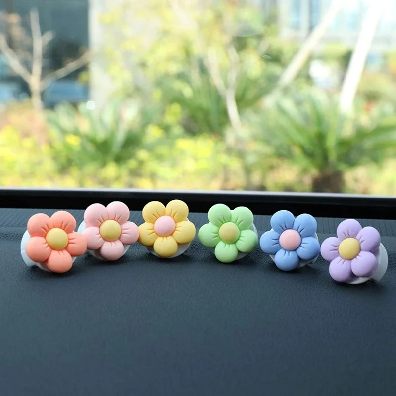 6 Pieces Flowers Car Air Vent Clips with Fragrance Pads Colorful Daisy