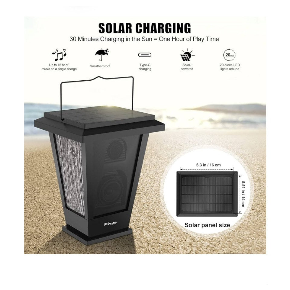 pohopa Bluetooth Speakers Waterproof, Solar Powered 2 Pack LED Lights Black