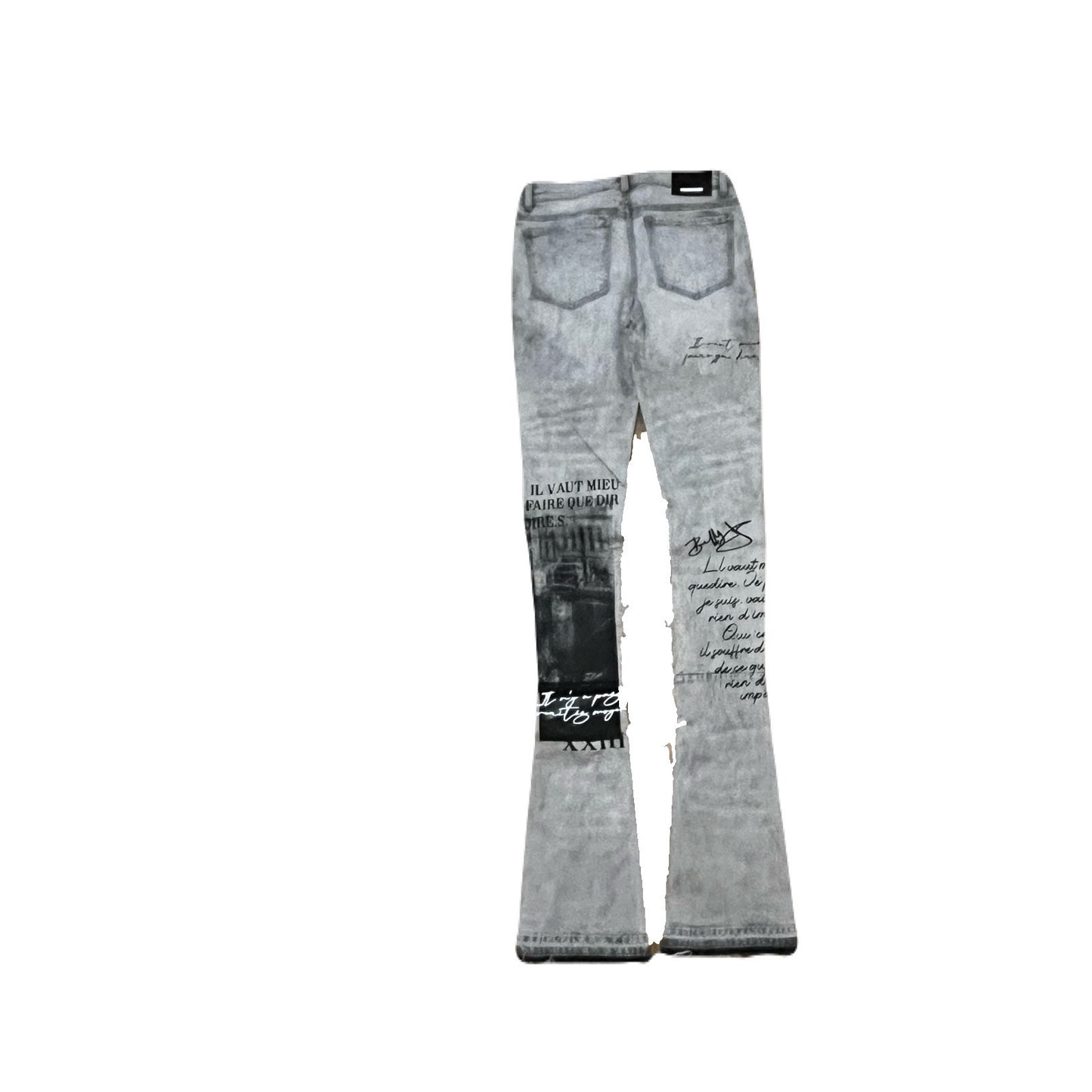 Si Tu Veux Gray Superstack Jean’s Size 32 With black design on the legs