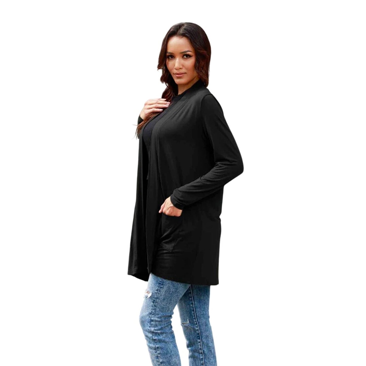 A NEW DAY WOMEN’S FRONT LONG SLEEVE CARDIGAN WITH POCKETS . BLACK SIZE SMALL