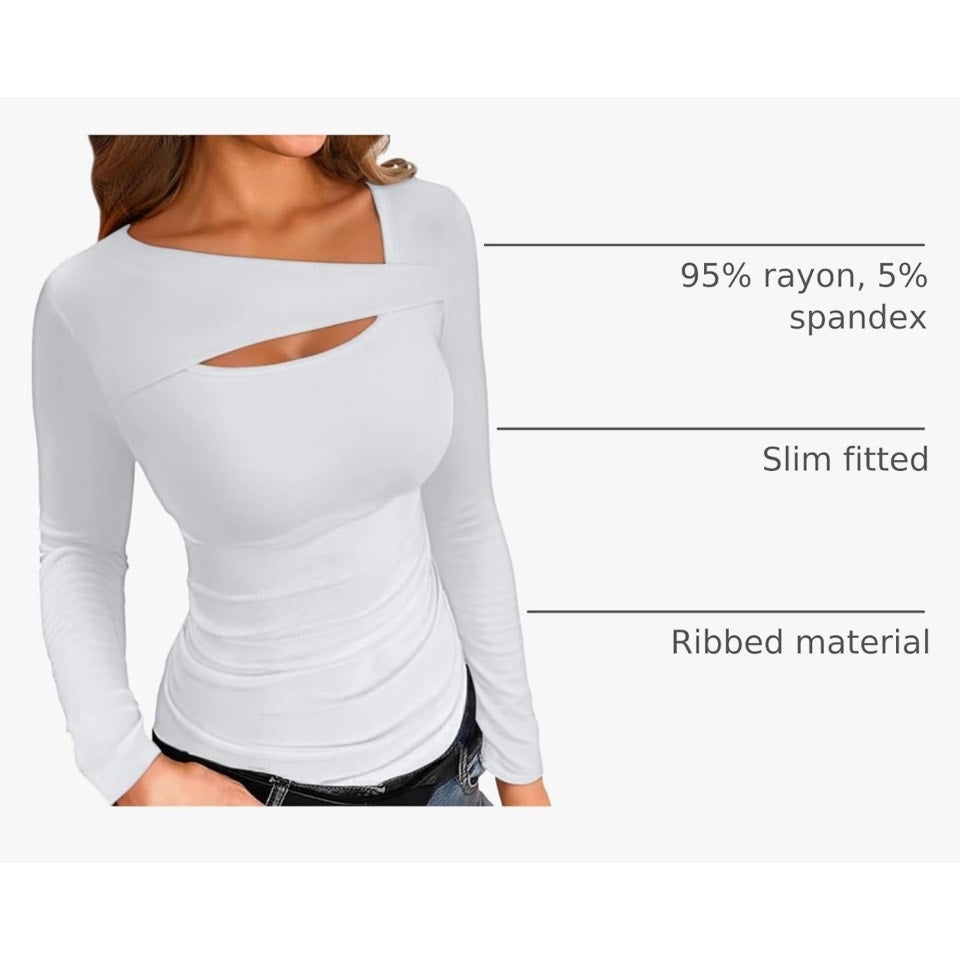 Long Sleeve Shirts Women Ribbed 1 Piece Cutout Tops Fashion Slim Fitted Clothes