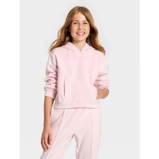 All In Motion Girls Cozy Ribbed Hoodie Light Pink  L 10/12