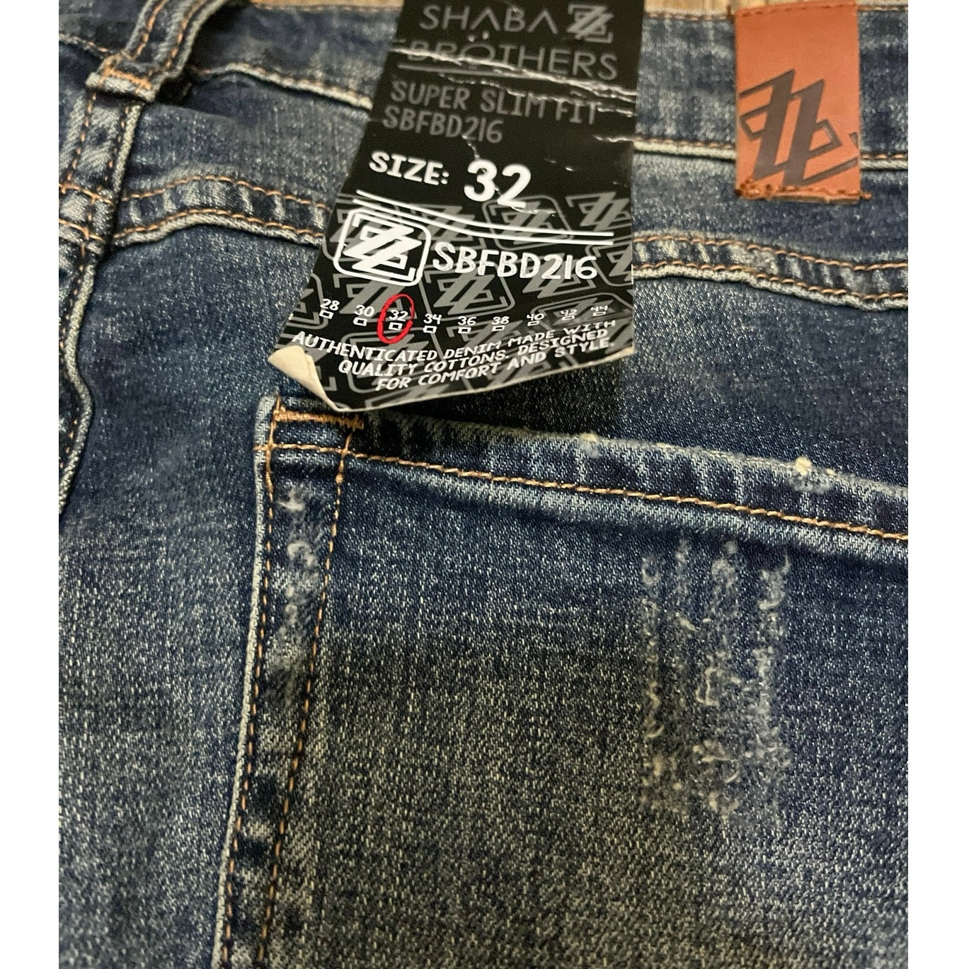 Shabaz Brothers Billy Jeans Dark Blue Superstack Men’s Size 32