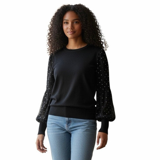 DKNY Women’s Black Long Sleeve Shirt With Stars On The Sleeves Size Xs