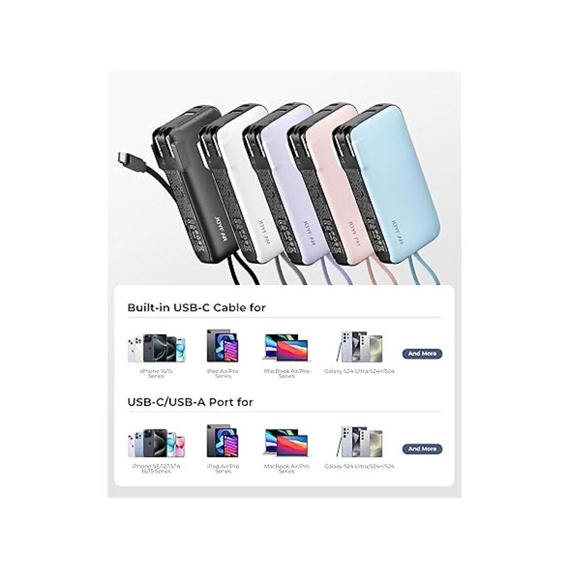JOYFAR 10,000mAh Powerbank w/AC Plug and Built-in Cables