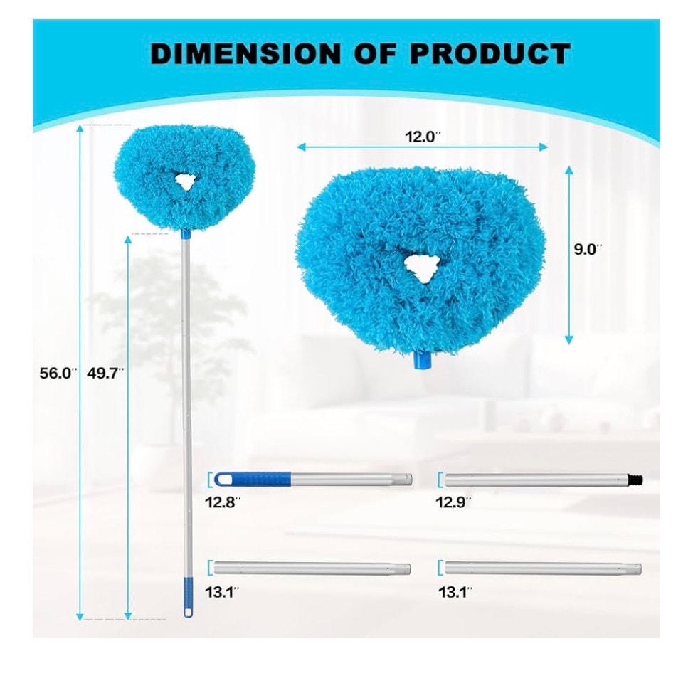 Ceiling Fan Cleaner Duster Reusable Microfiber Ceiling Fan Blade Cleaner Blue