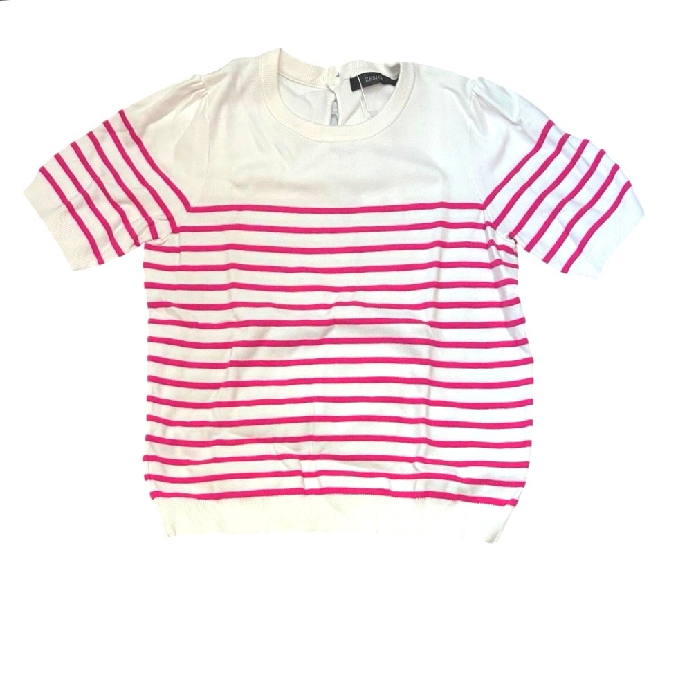 ZESICA Women's Casual Striped Tops Short Sleeve Crew Neck Ribbed Knit T Shirts