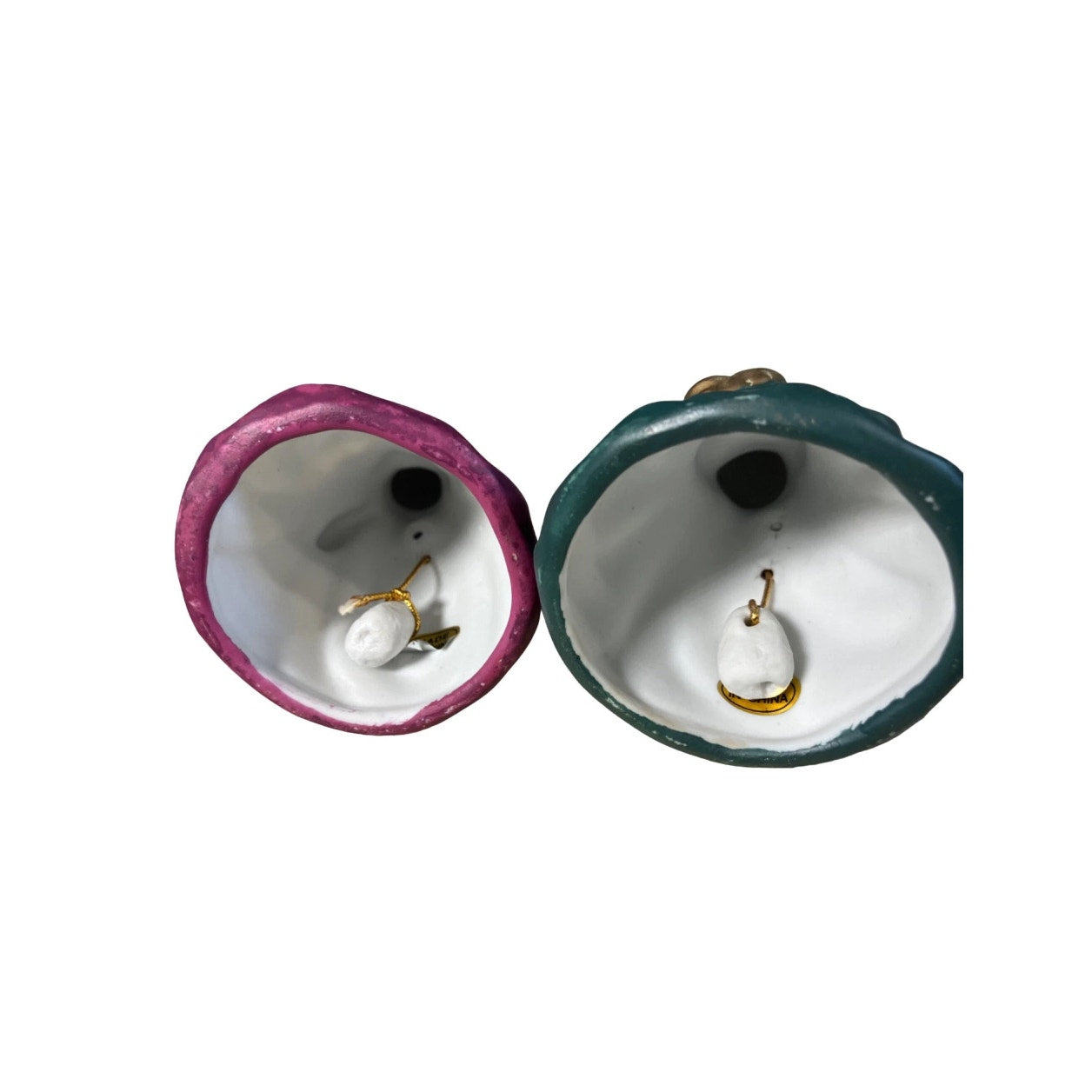 Ceramic Christmas Angel Bells Set of Two Red Green