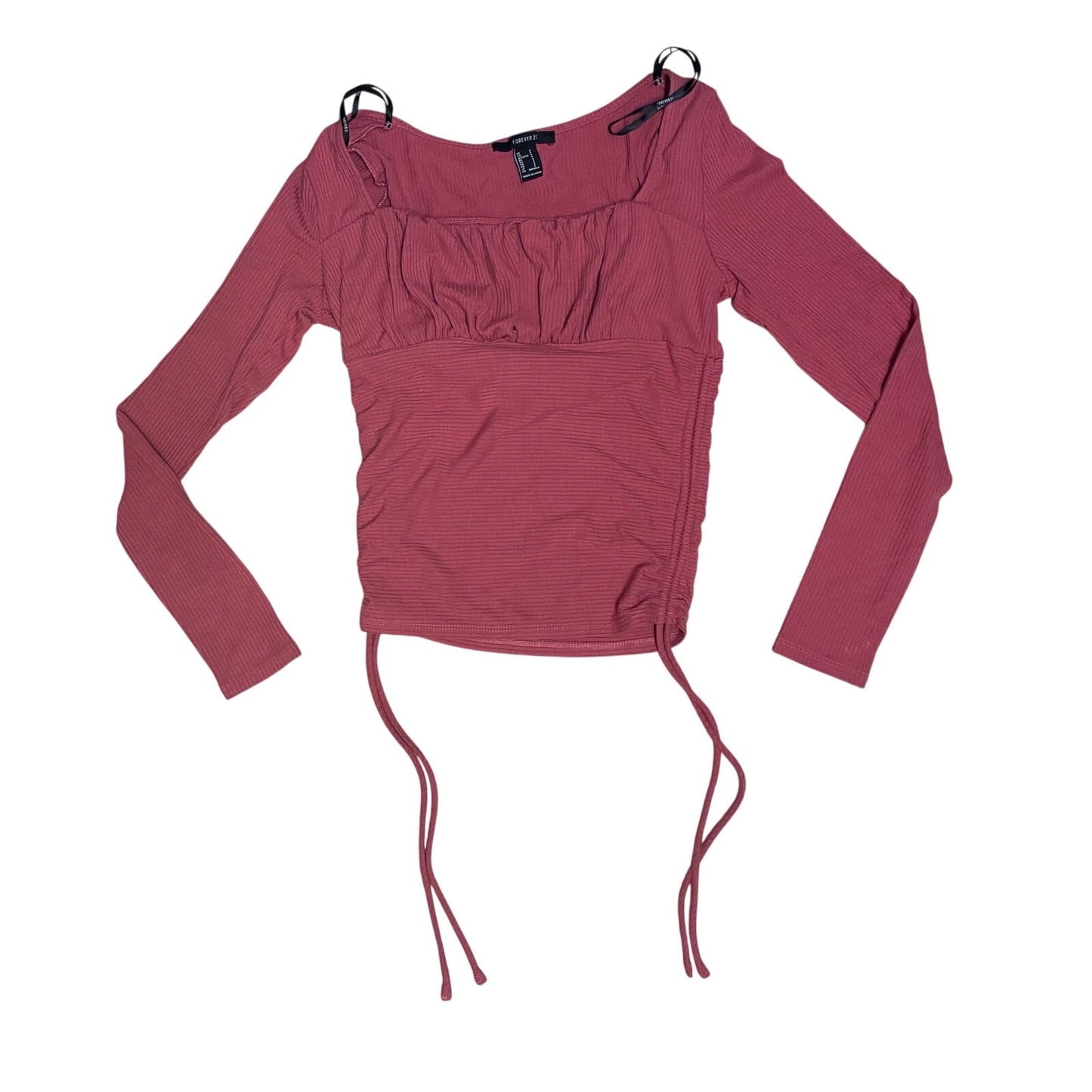 Forever 21 pink long-sleeve crop top featuring a square neckline
