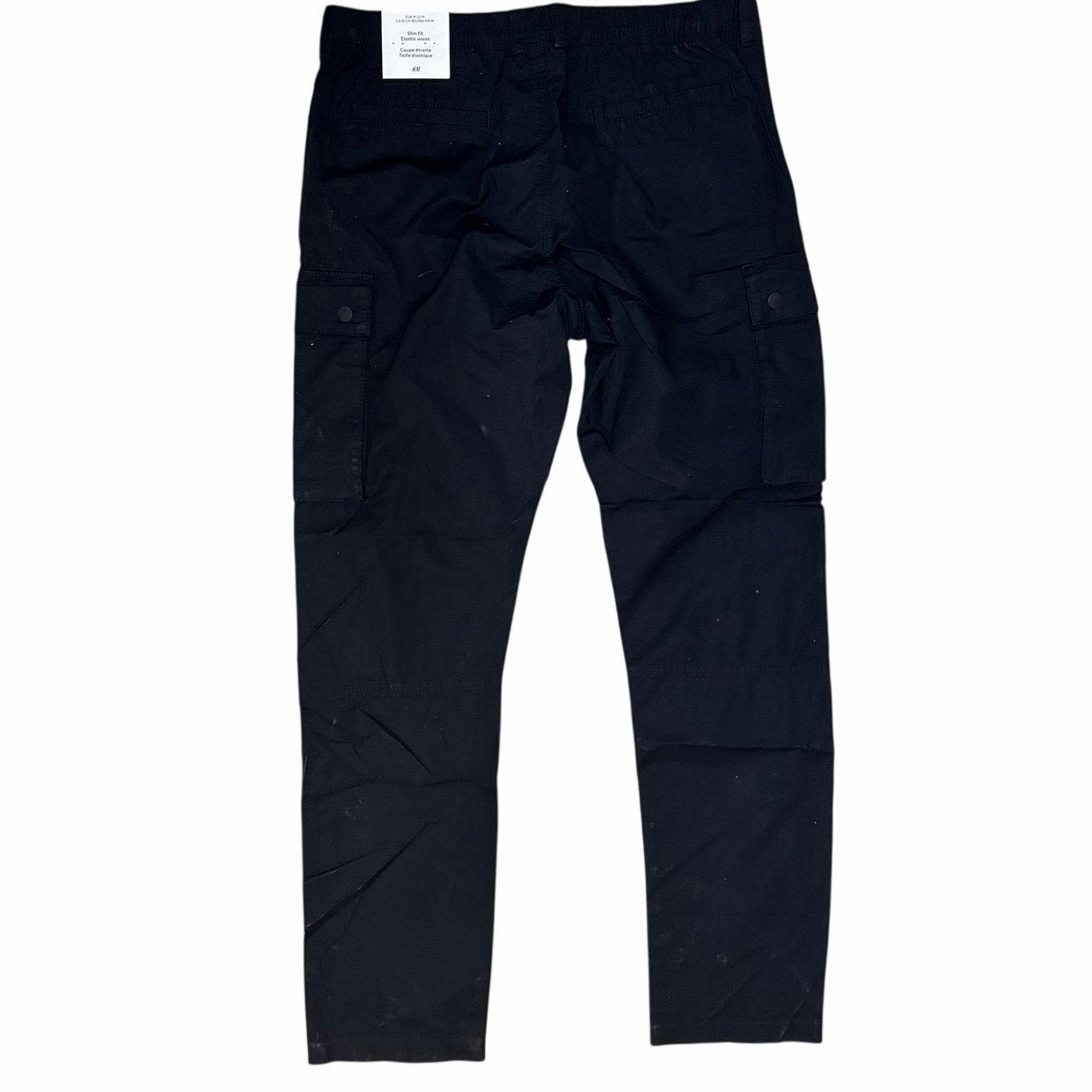 H & M Men’s Slim Fit Elastic Waist Cargo Pants Black Size Medium