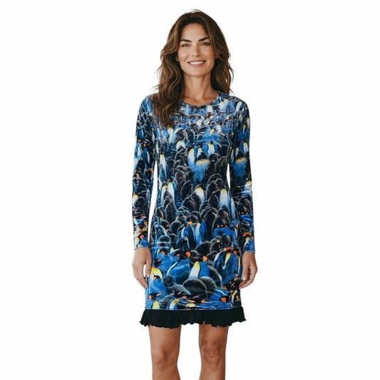 Nicole Miller Blue Women’s Dress With Penguins Print On Them Size Small