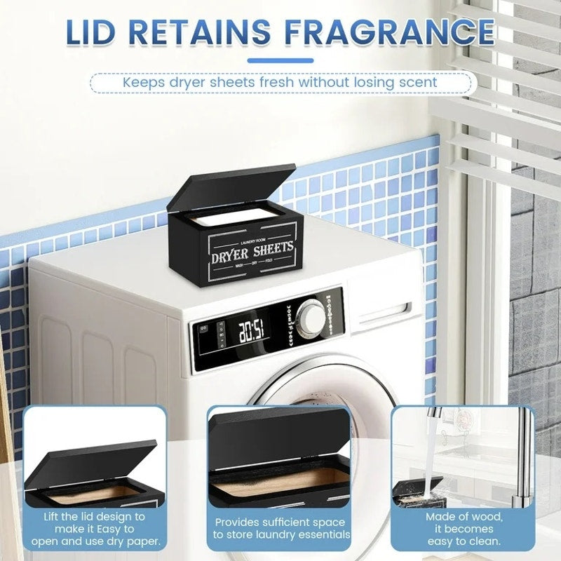 Wooden Dryer Sheet Holder With Lid Large Capacity Dustproof