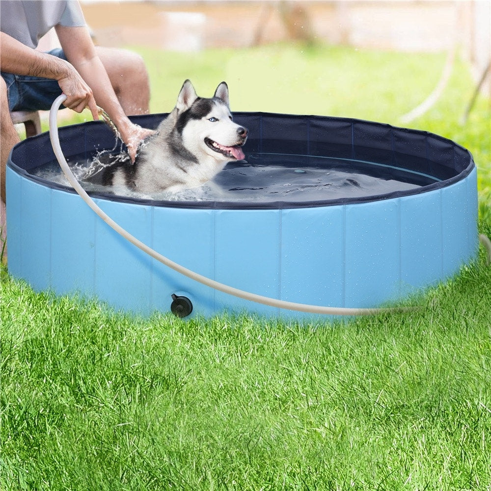 Foldable Pet Swimming Pool for Indoor/Outdoor, Blue, L