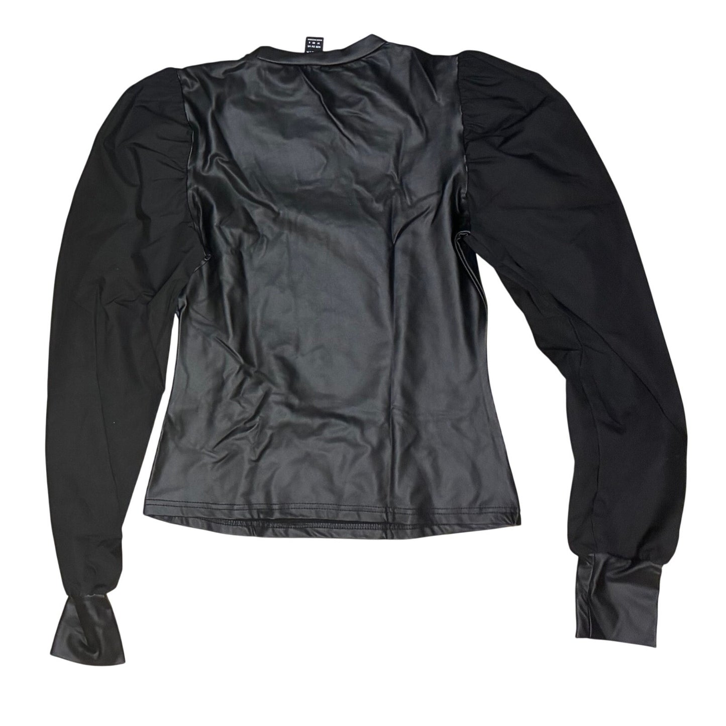 SHEIN black faux leather top features striking puff sleeves