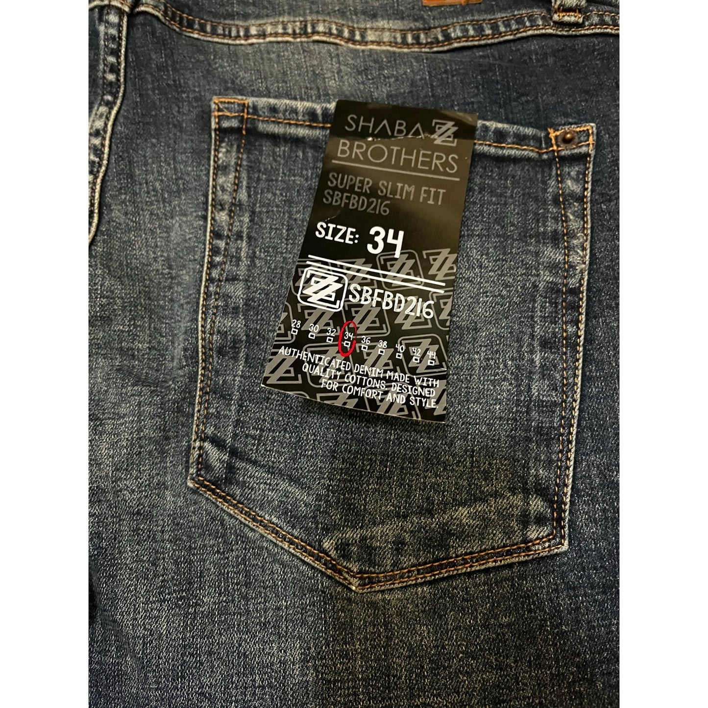 Shabaz Brother Billy Jeans Superstack Denim Blue Men’s Size 34
