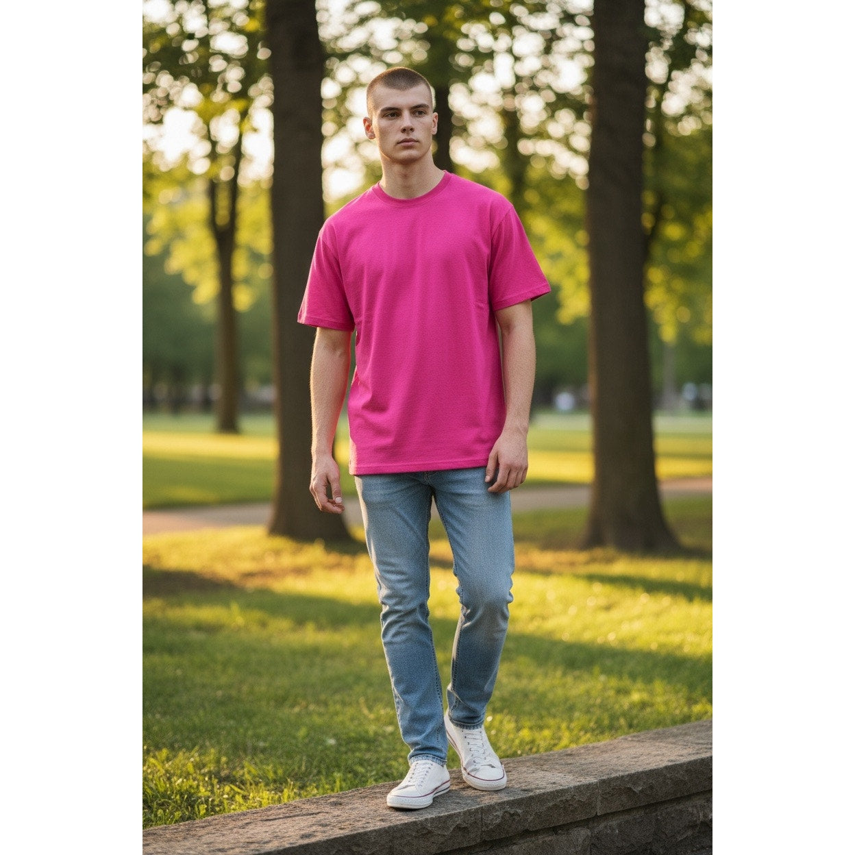 Hanes Wow Pink Men’s T-Shirt Size Large New