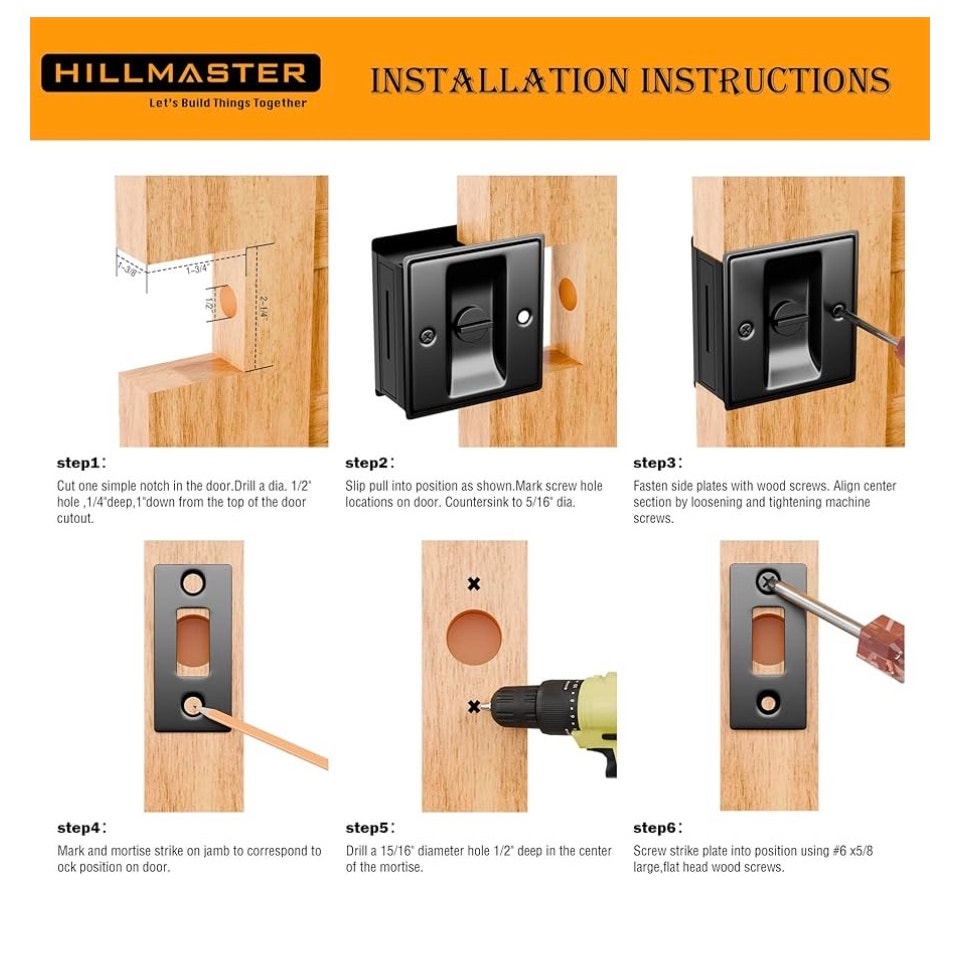Privacy Sliding Door Lock with Pull - Replace Old Or Damaged Pocket Locks