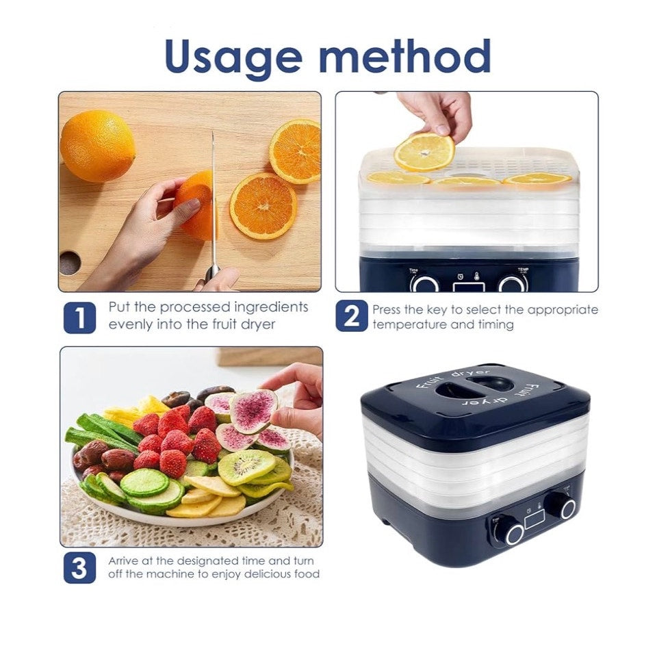 Food Dehydrator, 5 Trays Food Dryer Machine, Temperature Control  Blue
