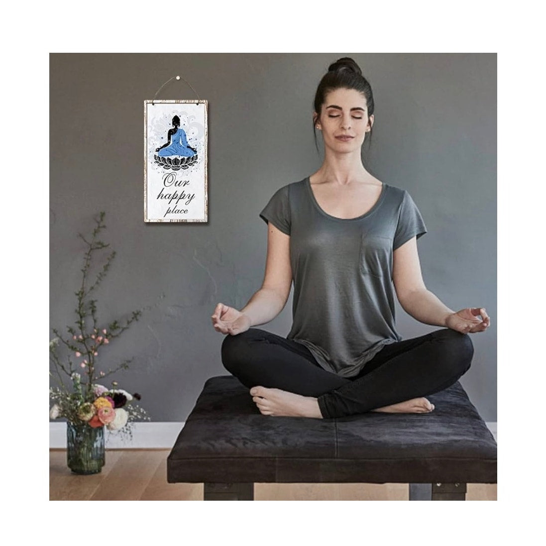 Buddha Figure Wooden Signs, Hanging Signs Plaques Buddhist Decor wood wall art