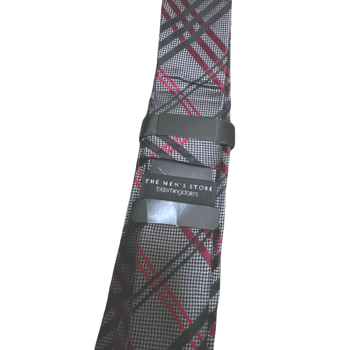 Bloomingdale’s Men’s Tie Grey With Red & Black Strips