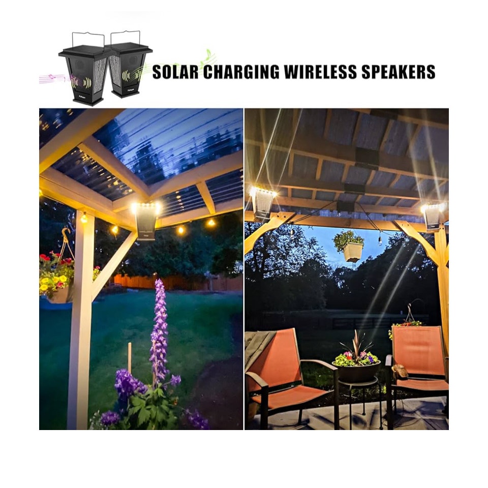 pohopa Bluetooth Speakers Waterproof, Solar Powered 2 Pack LED Lights Black