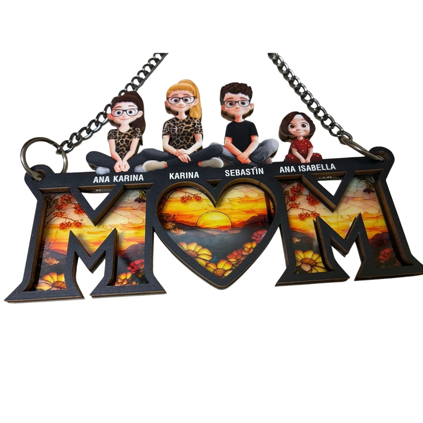 Personalized Mom 2 Daughter & Son Window Hanging Suncatcher Ornament