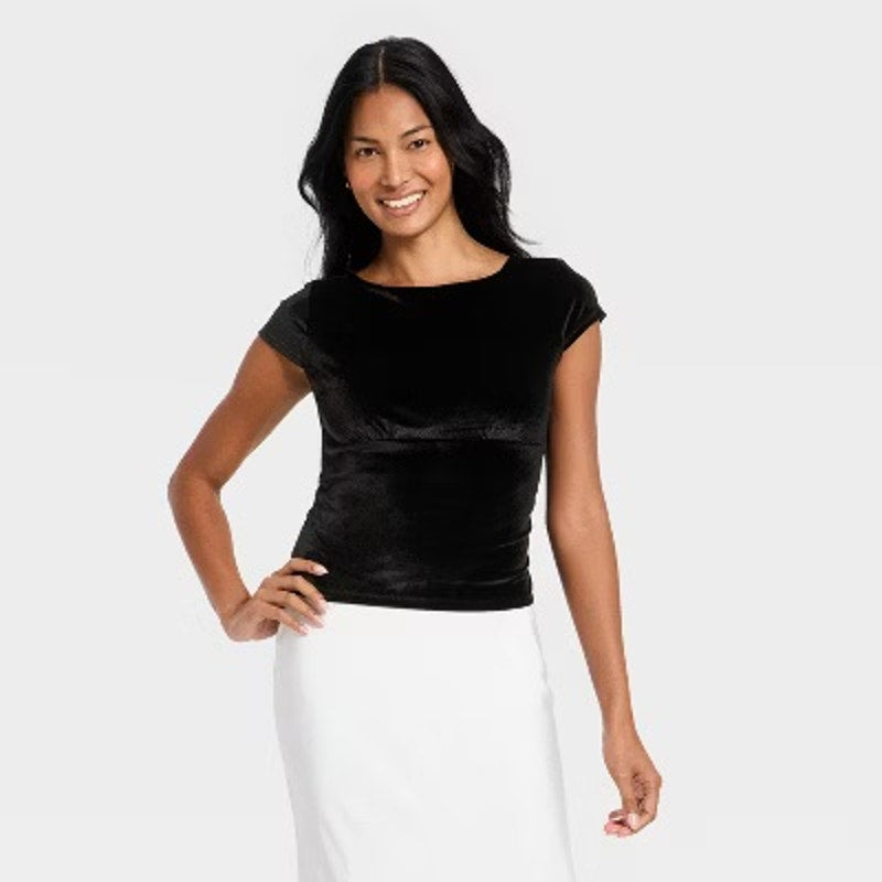 A New Day Black Women’s black velvet ruched top Size XL