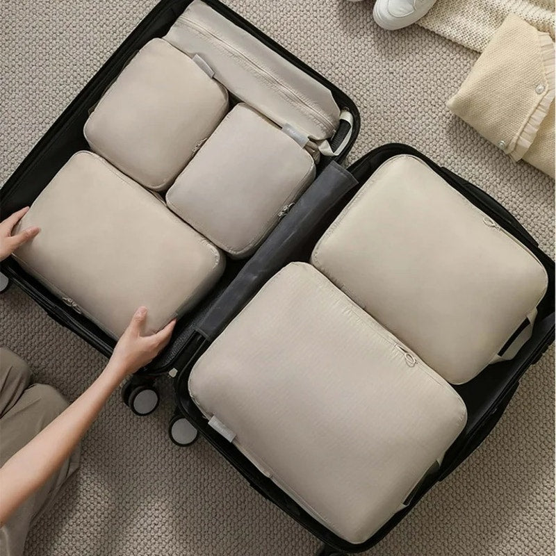 Travel Packing Cubes Six Piece Set With Large Capacity Storage Bag