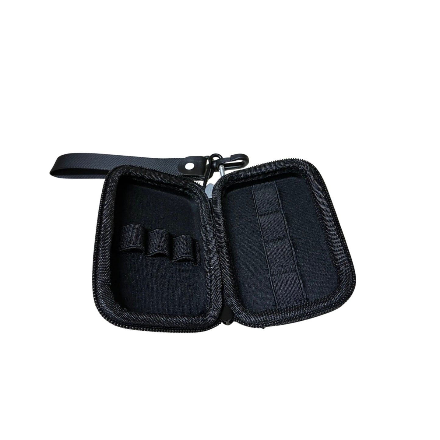 black hard shell travel pouch 4” L X 3” W