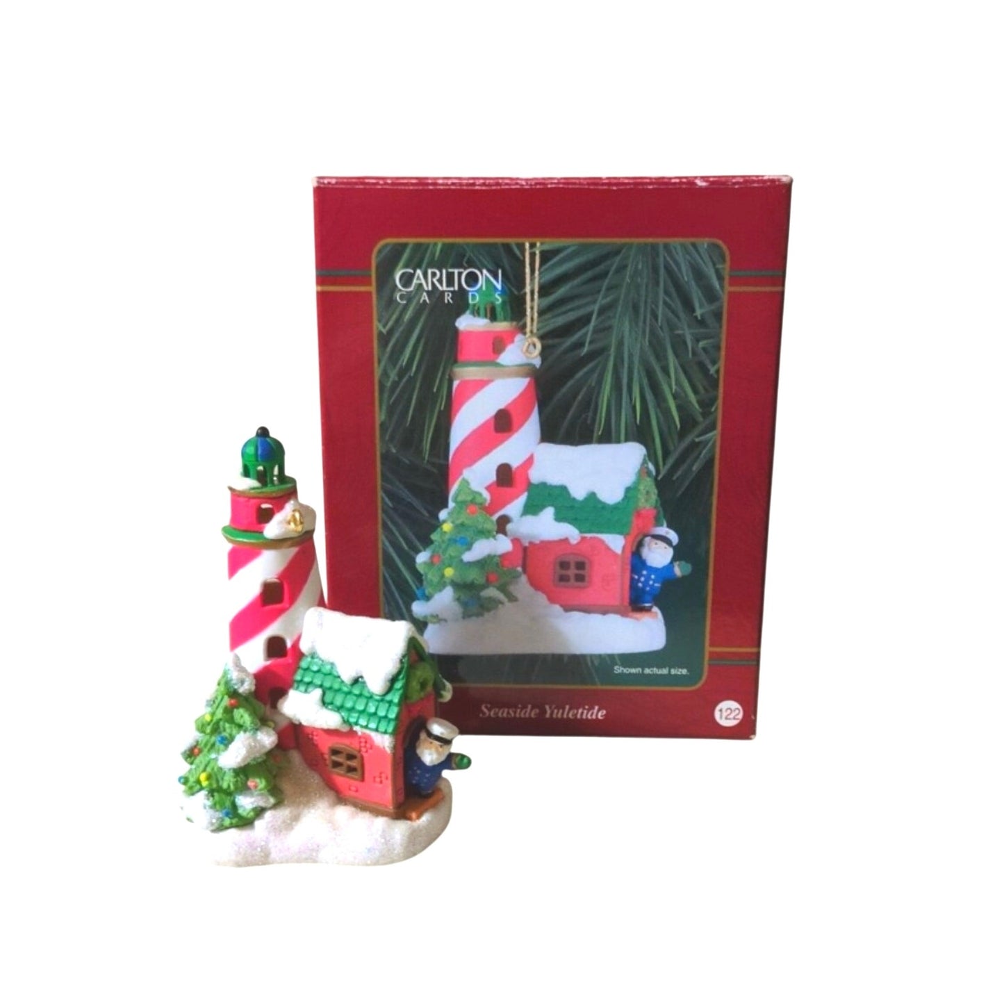 Carlton Cards Heirloom Ornament - "Seaside Yuletide" - Light House with Santa