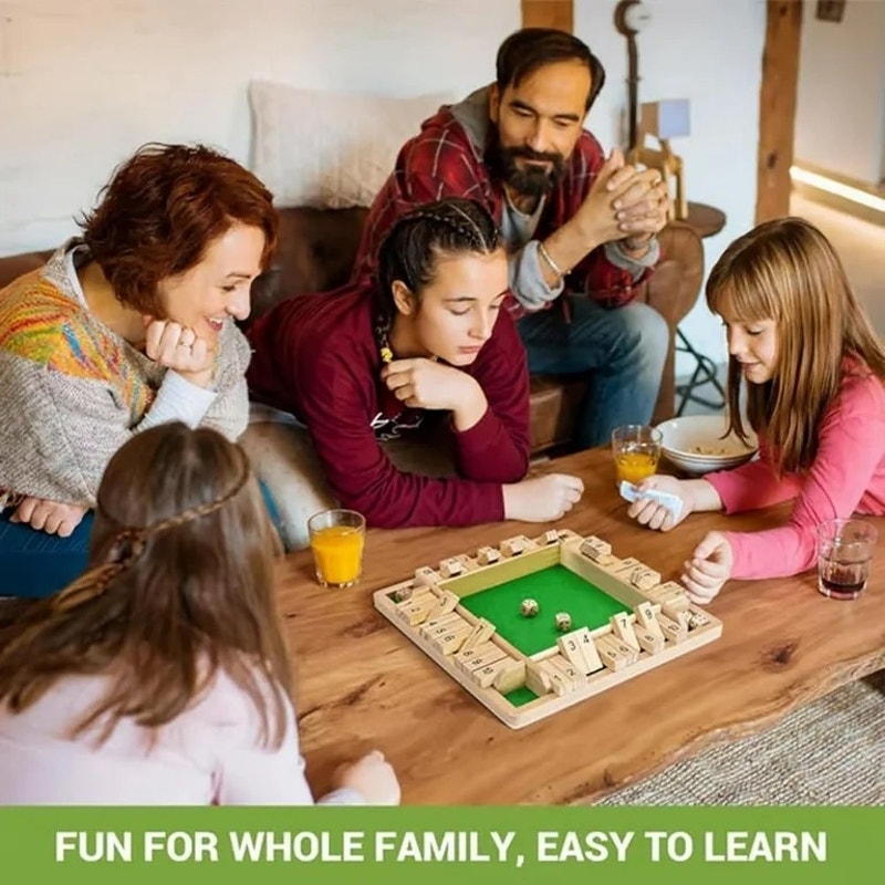 Shut The Box-Wooden 2-4 Player Dice Board Game,