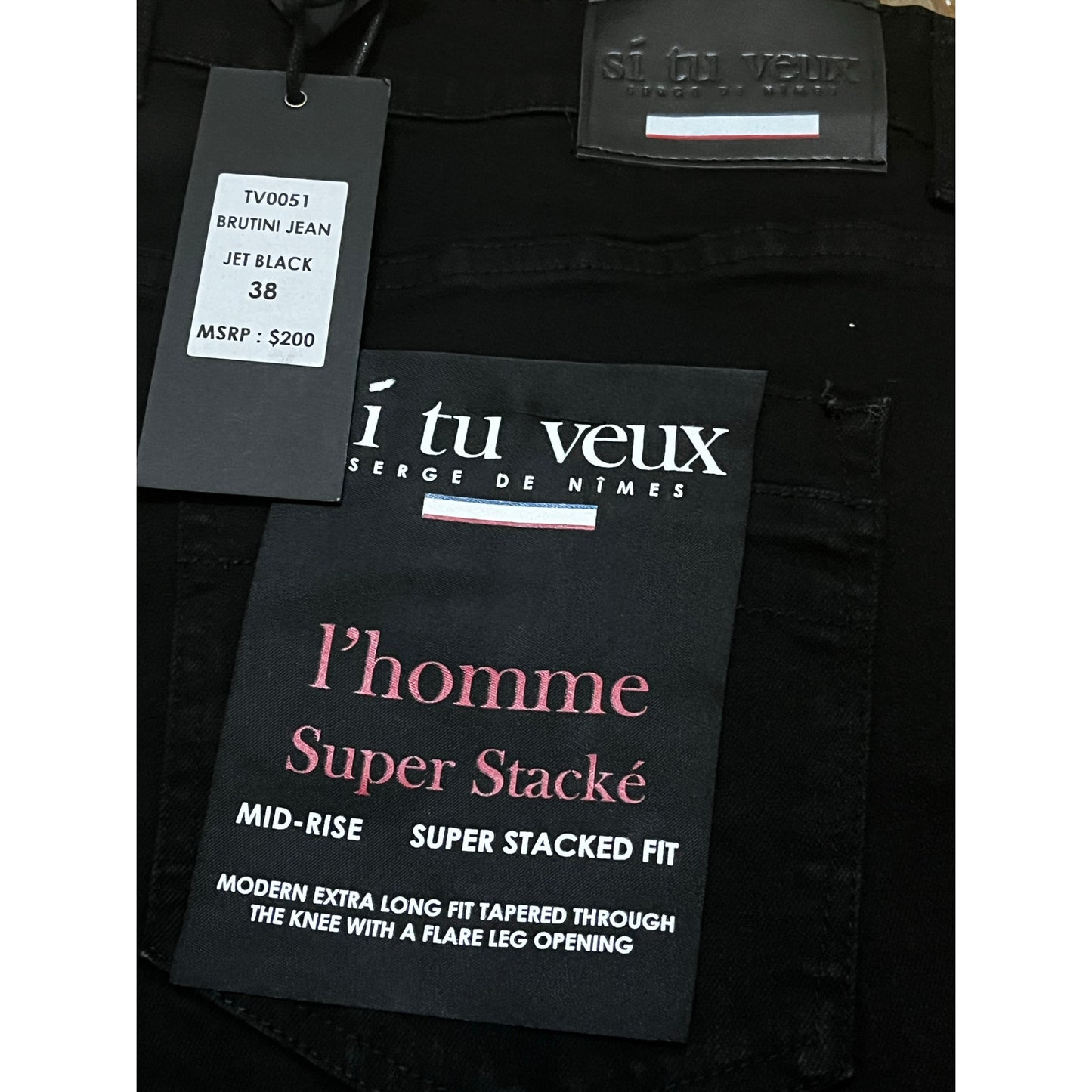 Si Tu Veux Brutini Jeans Jet Black Superstack Men’s Size 38